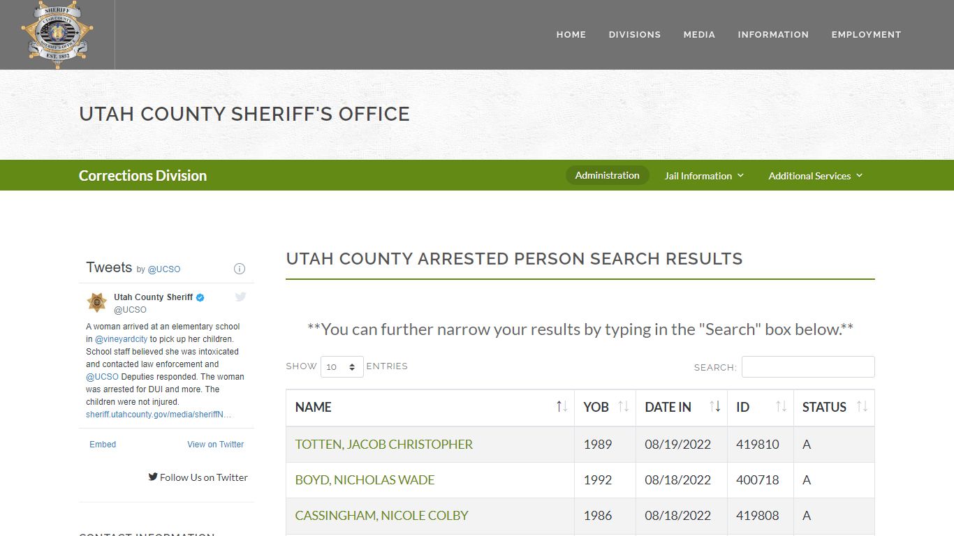 Utah County Sheriff's Office Inmate Search